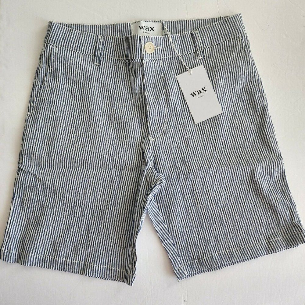 Wax London - 28 Shorts Navy White Seersucker 8"